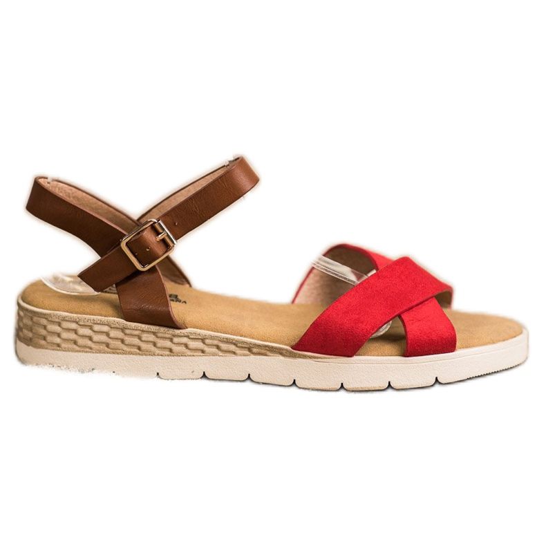 SHELOVET Sandali casual con fibbia marrone rosso