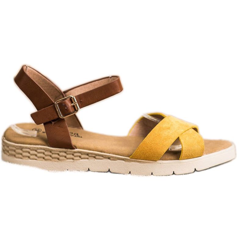 SHELOVET Sandali casual con fibbia marrone giallo