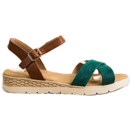SHELOVET Sandali casual con fibbia marrone verde