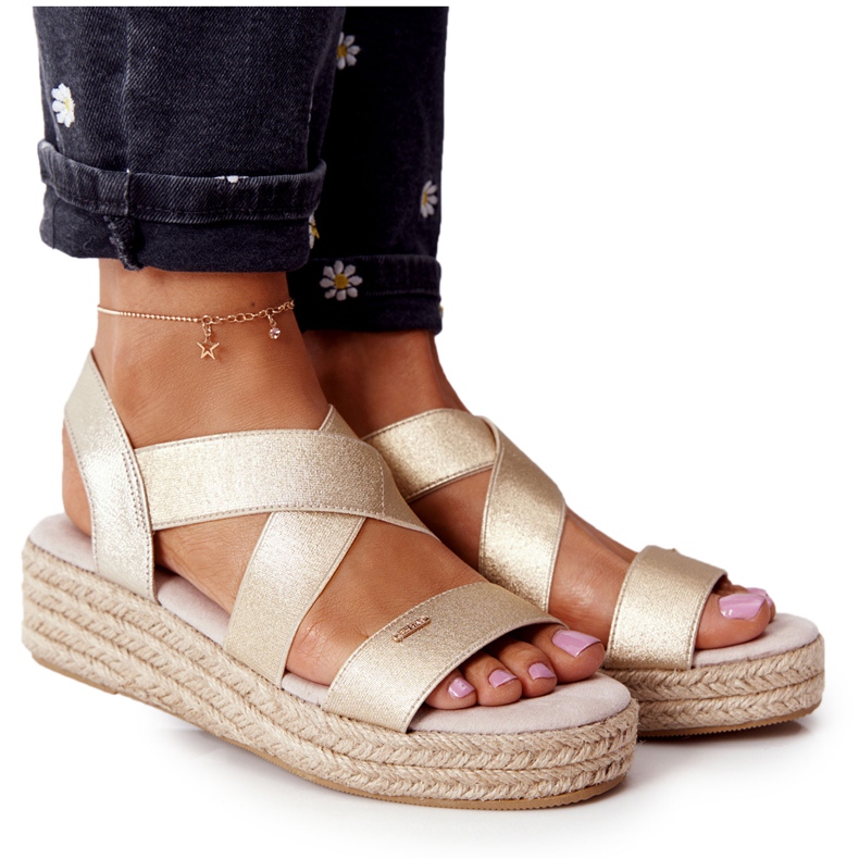 Sandali con zeppa a coste Big Star HH274414 Golden d'oro