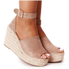 MSMG Sandali con zeppa Makenna marrone chiaro con trecce beige