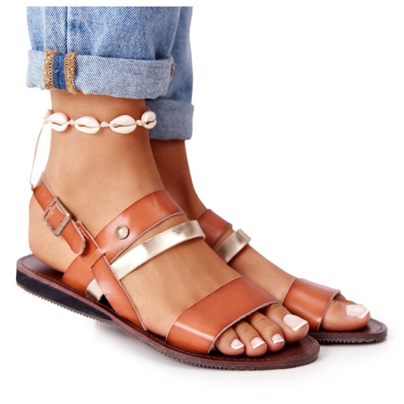 Sandali bassi da donna, marrone e oro Doris d'oro