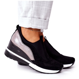 Sneakers Slip-On con zeppa Vinceza 10593 Nero-Argento