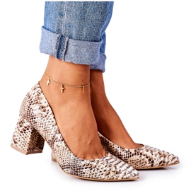 Décolleté in pelle con motivo a pelle di serpente Lewski Shoes 2801 Golden d'oro