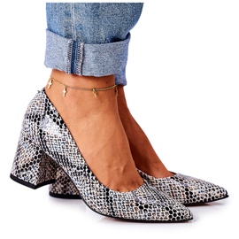 Décolleté in pelle con motivo animalier Lewski Shoes 2801 Nero-Blu