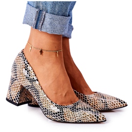 Décolleté in pelle con motivo animalier Lewski Shoes 2801 Nero-Beige