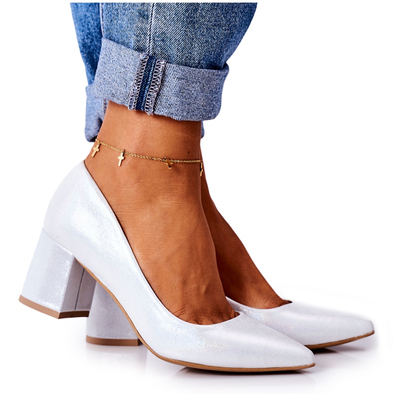 Décolleté in raso con motivo animalier Lewski Shoes 2801 Argento d'argento