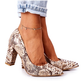 Décolleté in pelle con motivo a pelle di serpente Lewski Shoes 2453 Golden d'oro