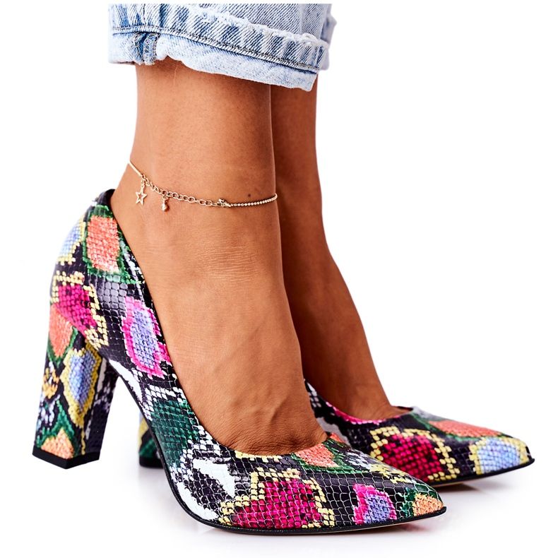 Décolleté in pelle con motivo a pelle di serpente Lewski Shoes 2453 Colorful multicolore