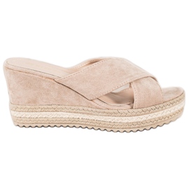 SHELOVET Sandali con zeppa in pelle scamosciata beige