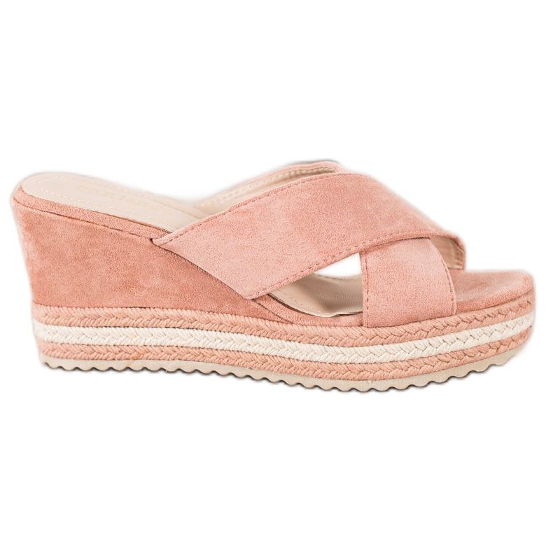 SHELOVET Sandali con zeppa in pelle scamosciata rosa