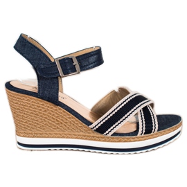 SHELOVET Sandali con zeppa blu navy