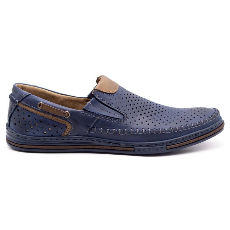 Polbut Scarpe da uomo in pelle 09 per l'estate Blu navy con marrone
