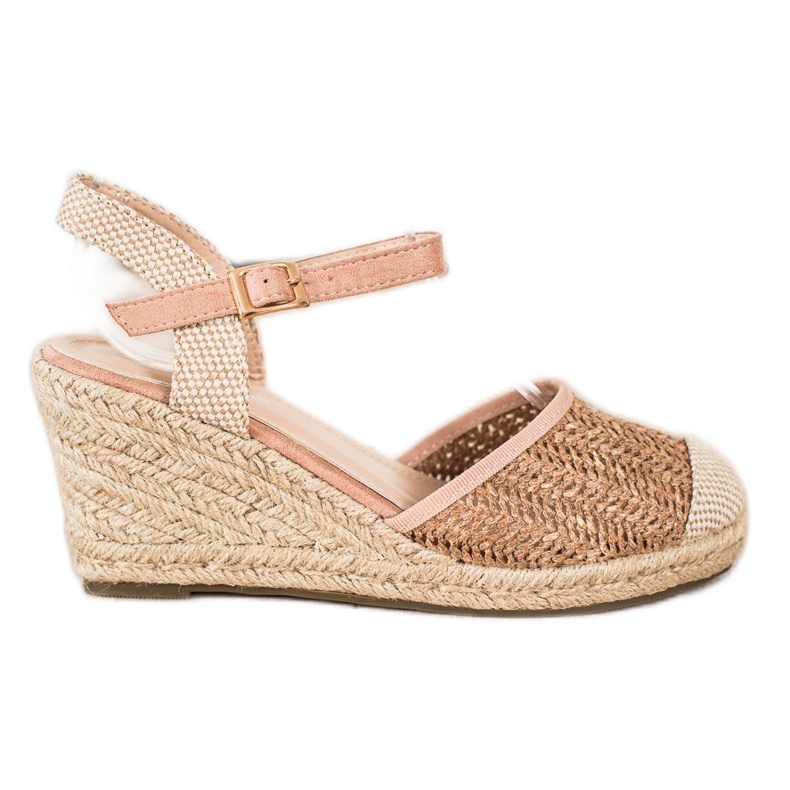 Sweet Shoes Espadrillas traforate sulla zeppa beige marrone rosa