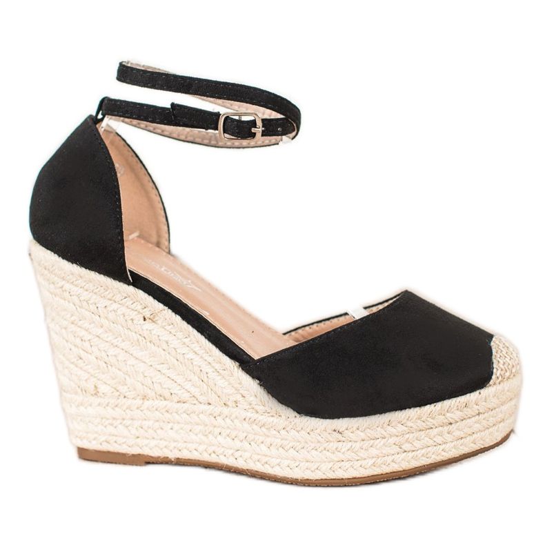 Queentina Espadrillas alla moda su una zeppa alta nero