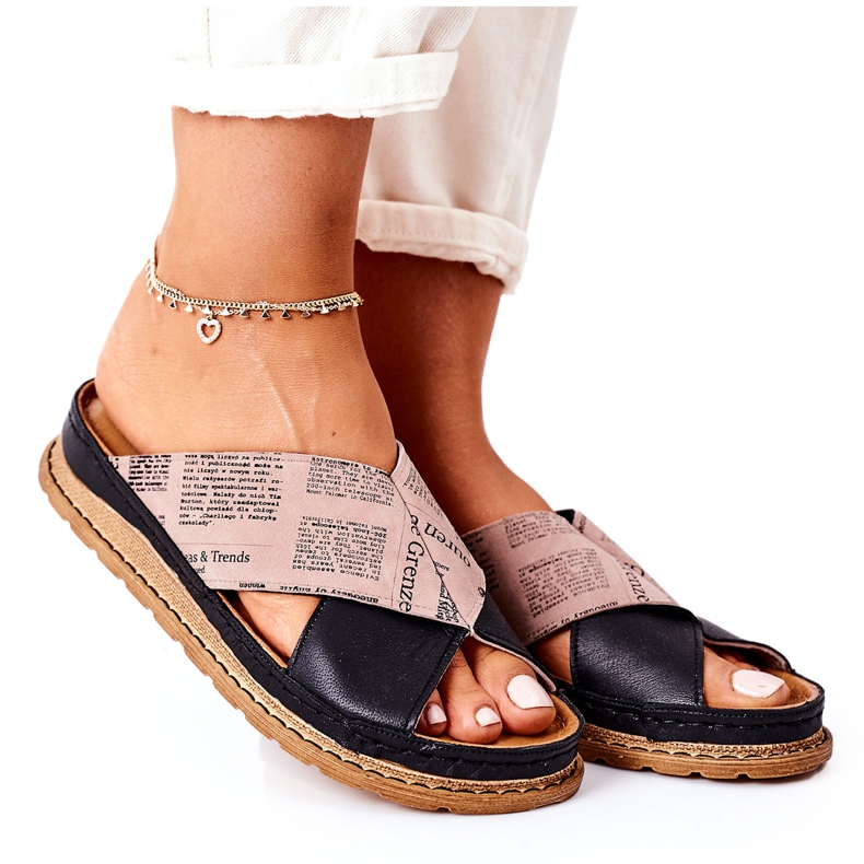 Maciejka 04986-01 Pantofole in pelle profilate nero-marrone