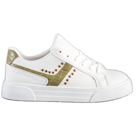 SHELOVET Scarpe annodate con inserto verde bianca