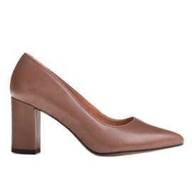 Marco Shoes Décolleté in pelle marrone con tacco avvolgente beige