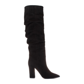 Marco Shoes Stivali neri alti e arruffati realizzati in pelle scamosciata naturale nero