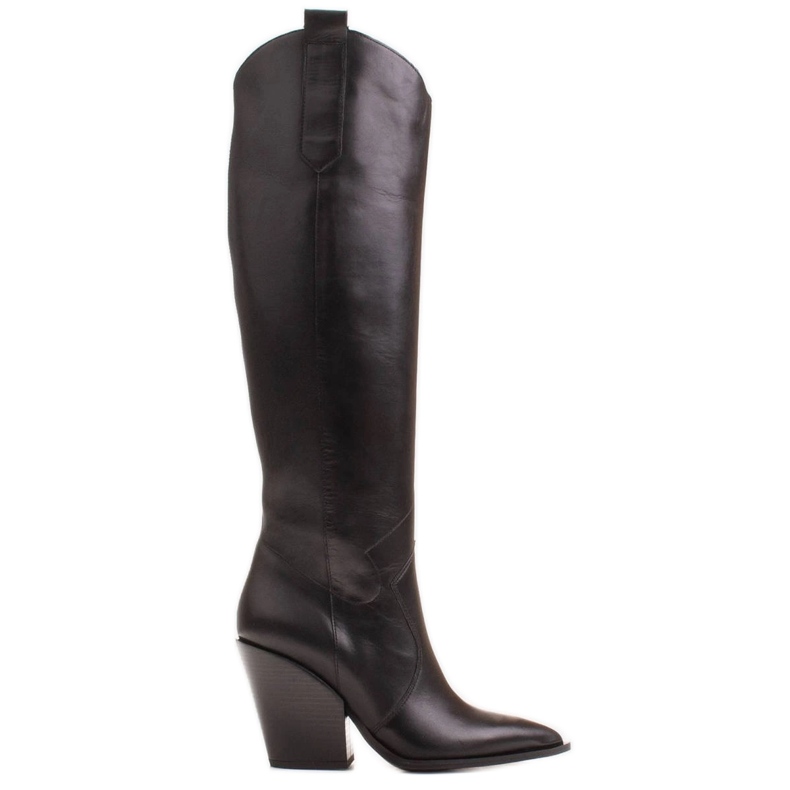 Marco Shoes Stivali alti da donna, stivali da cowboy in vera pelle nero