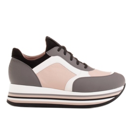 Marco Shoes Sneakers leggere su una suola spessa in pelle naturale grigio