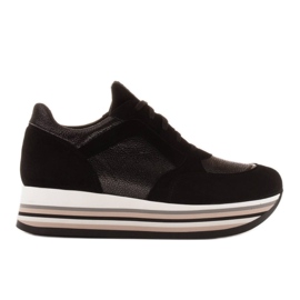 Marco Shoes Sneakers leggere su una suola spessa in pelle naturale nero