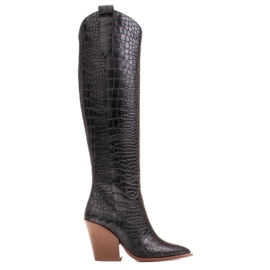 Marco Shoes Stivali alti da donna stivali da cowboy, fantasia cocco nero