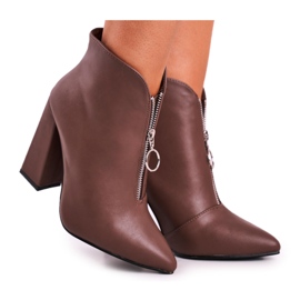 FG1 Stivaletti da donna su tacco con cerniera sul davanti Kaki Save Me marrone