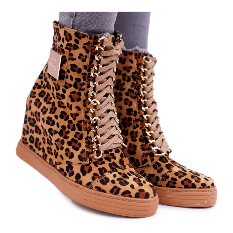 Sneakers da donna Lu Boo Gold Chain Suede Leopard Monica beige marrone