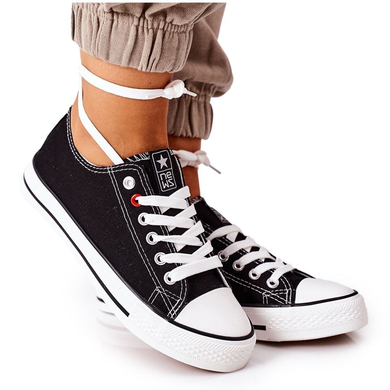 NEWS Sneakers Classiche Da Donna Nere Con Suola In Ecoma Bianca nero