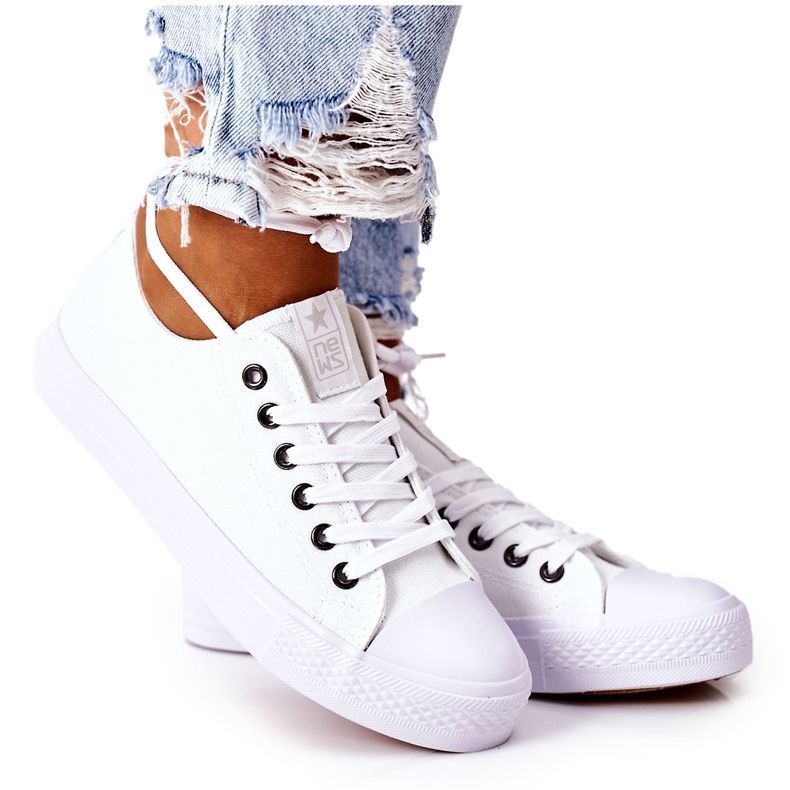 NEWS Sneakers Classiche Da Donna Ecoma Bianche Con Occhielli Argento bianca
