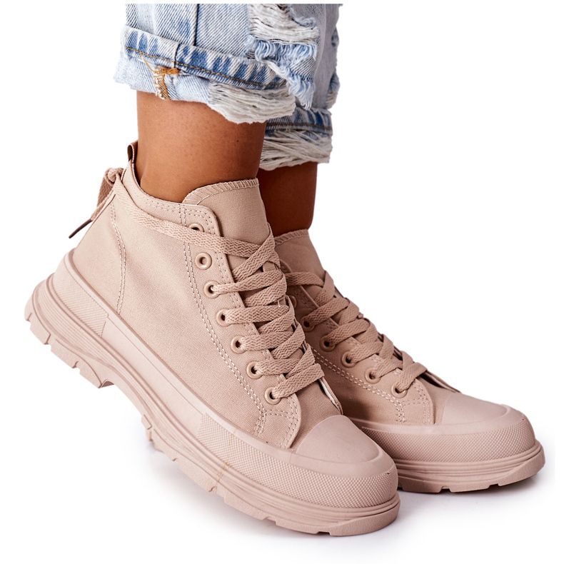 FJ1 Sneakers Alte Beige Trissy Su Una Grande Suola