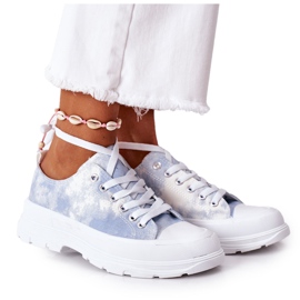 FJ1 Sneakers Blu Platform Con Effetto Tempo Di Viaggio Tie-Dye bianca