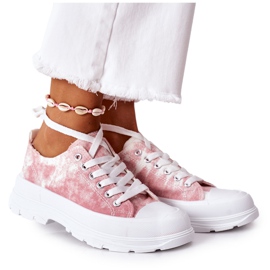 FJ1 Sneakers rosa con effetto tempo di viaggio tie-dye bianco