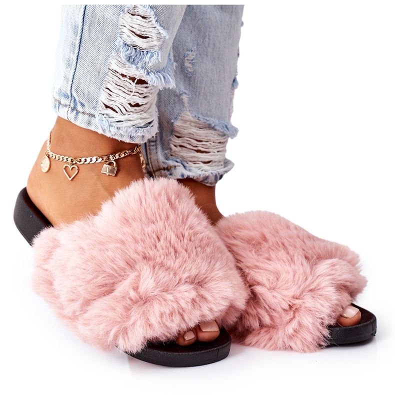 FJ1 Pantofole In Gomma Con Pelliccia Morbida Rosa