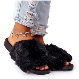 FJ1 Pantofole in morbida gomma nera con pelliccia nero