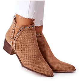Stivali traforati con intagli, Camel Western marrone