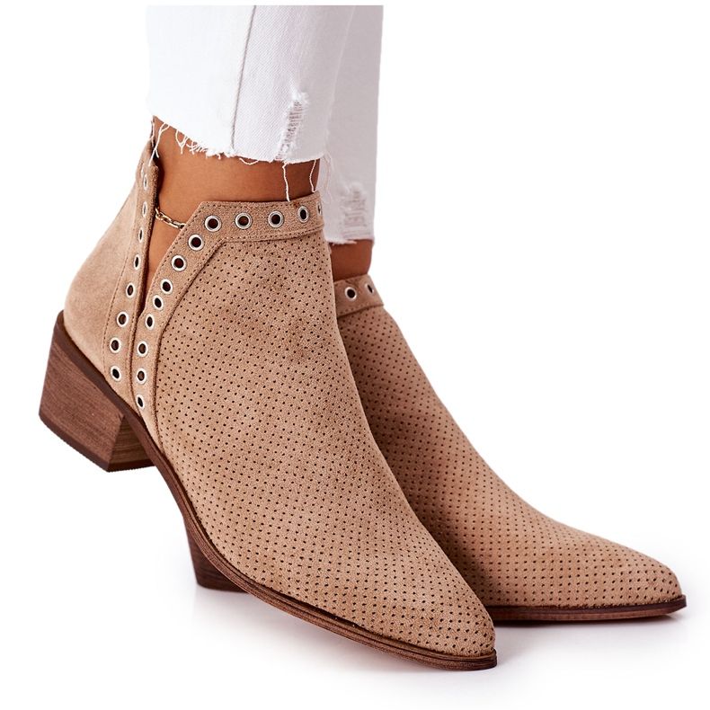 Stivali Traforati Con Ritagli Beige Western