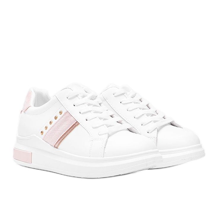 Sneakers bianche e rosa con borchie Sashell bianca