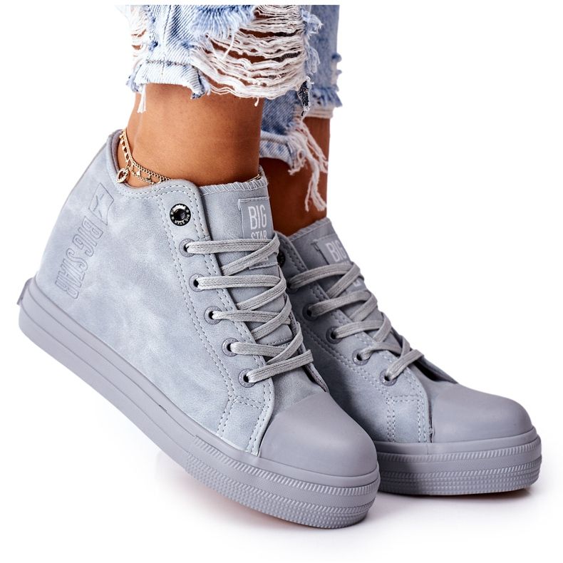 Sneakers in pelle con zeppa Big Star II274094 Blu