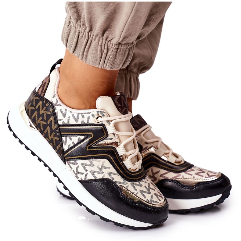 Scarpe Sportive Logowane Sneakers Beige e Nere Always nero