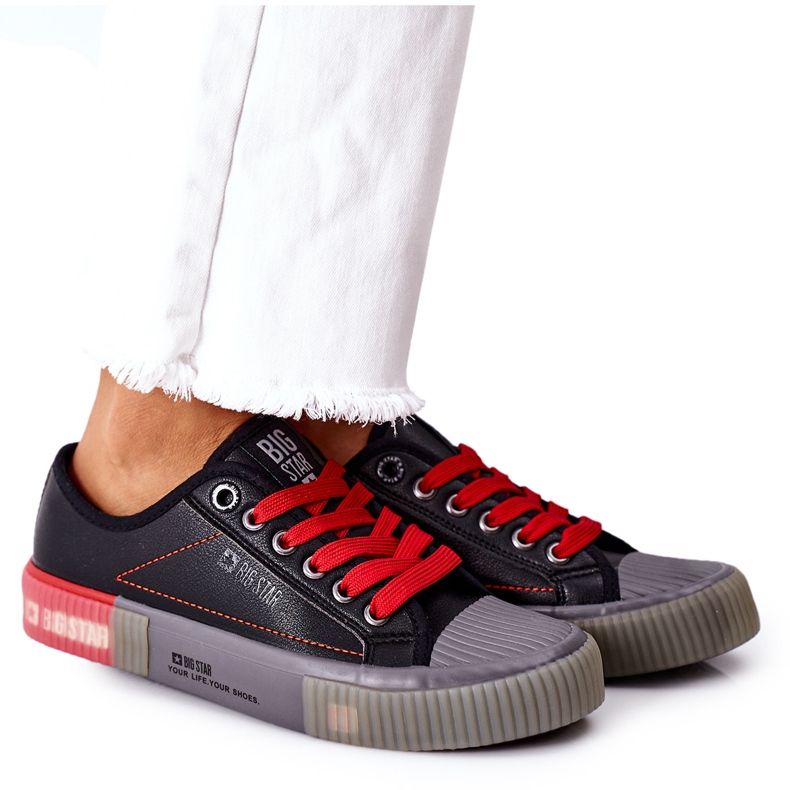 Sneakers da donna in pelle Big Star II274134 Nere nero rosso