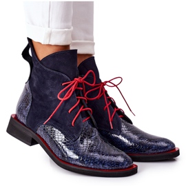 Alberto Violli Stivaletti In Pelle Con Motivo Coccodrillo Cheyenne Blu Navy rosso