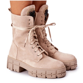 PS1 Lavoratori caldi in pelle scamosciata con pietre Hadley beige