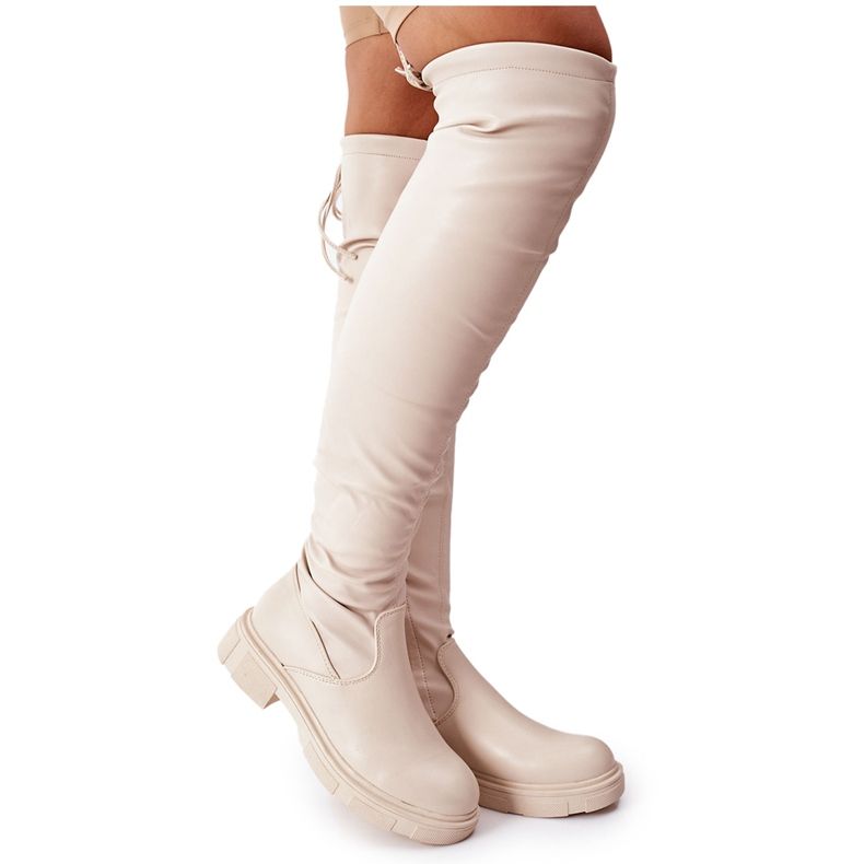 PS1 Stivali In Pelle Sopra Il Ginocchio Beige Selina