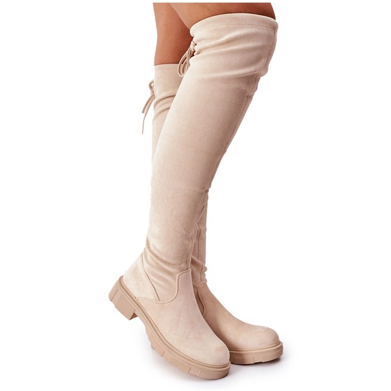 PS1 Stivali sopra il ginocchio in pelle scamosciata beige Selina