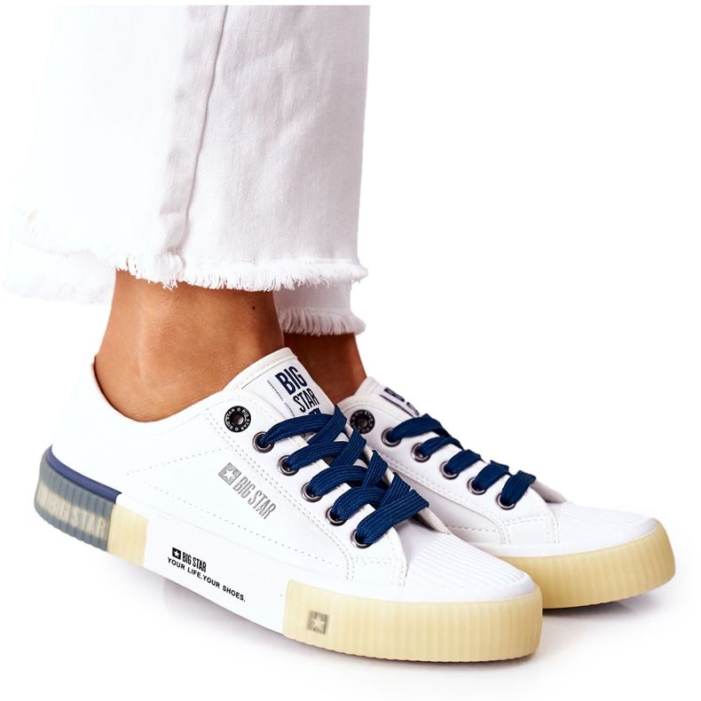 Sneakers da donna in pelle Big Star II274132 Bianco bianca blu navy