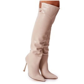 BM Stivali Tacco Alto Caldi Beige Dionne