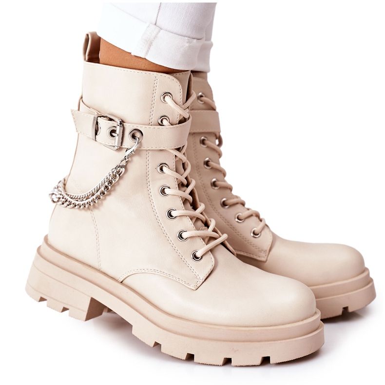 Stivali da lavoro beige con catena Midtown