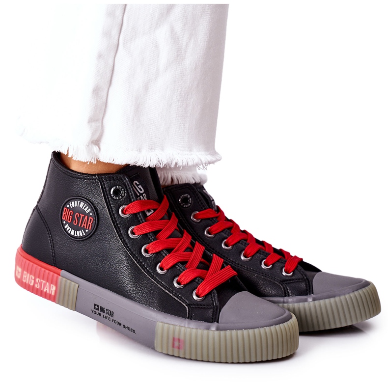 Sneakers Alte In Pelle Big Star II274139 Nere nero rosso
